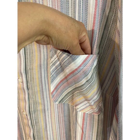 Nautica Jeans Womens 2X Multicolor Striped Button-Up Shirt100%Cotton Lightweight - Picture 8 of 14